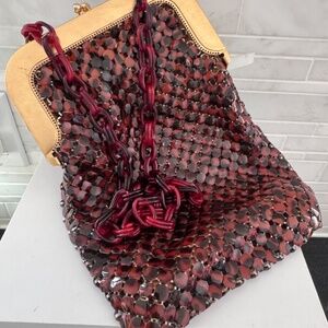 Vtg MCM  Whiting & Davis Tortoise Enamel Mesh Gold Framed Purse Bag Lucid Chain